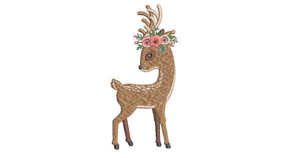 Deer & Flowers Embroidery - Machine Embroidery File design - 4x4 inch hoop - Fawn Embroidery Design