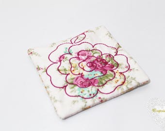 Quilted Rose Coaster Mug Rug ITH Machine Embroidery File design 5x7 inch hoop