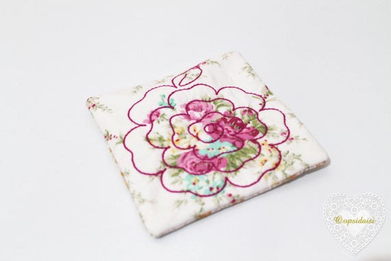 Quilted Rose Coaster Mug Rug ITH Machine Embroidery File design 5x7 inch hoop