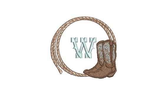 Cowboy Rope and Boots Machine Embroidery File design - 4x4 inch hoop - Monogram Frame Only