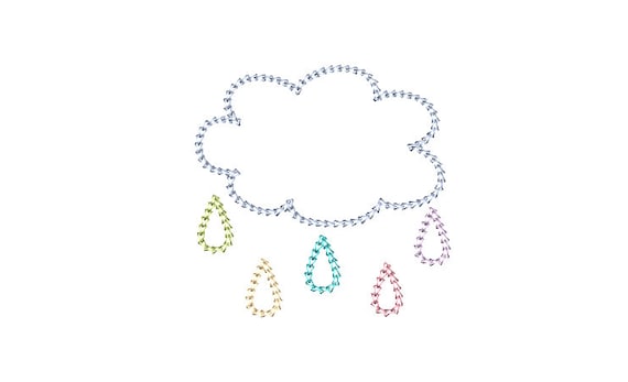 Chain Stitch Rain Cloud Machine Embroidery File design 4 x 4 inch hoop Instant Download - Monogram Frame