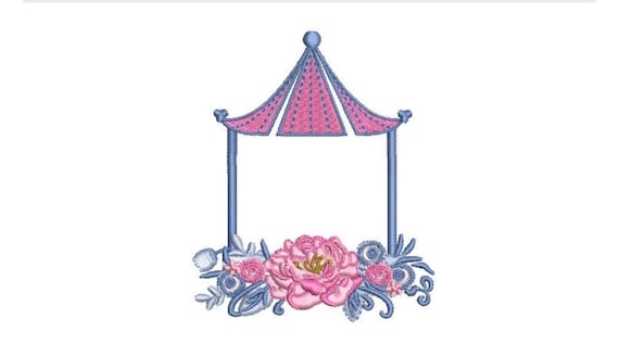 Pagoda Embroidery Design - Chinoiserie Chic Design - 4x4 inch hoop - Machine Embroidery Design - Flower Pagoda