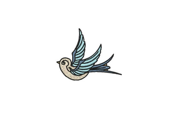 Swallow Embroidery - Whimsical Retro Swallow Bird Machine Embroidery File design 4 x 4 inch hoop instant download
