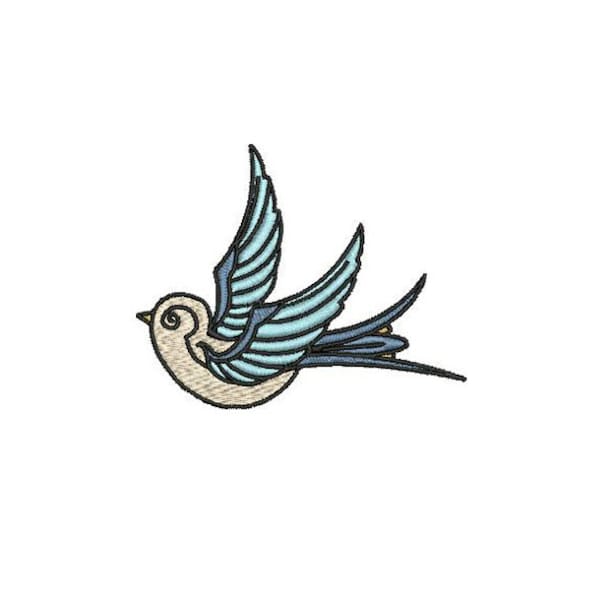 Swallow Embroidery - Whimsical Retro Swallow Bird Machine Embroidery File design 4 x 4 inch hoop instant download