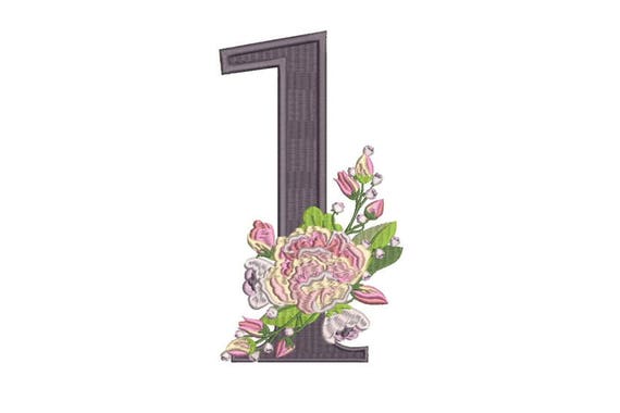 Number 1 - ONE - Bouquet - First Birthday-  Machine Embroidery File design - 5x7 hoop - embroidery design - instant download