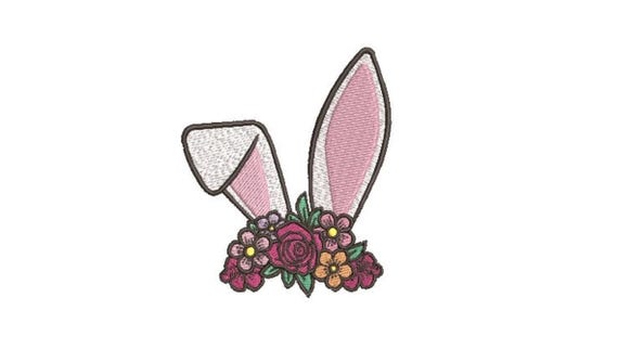 Flower Rabbit Ears Embroidery Design - Embroidery File design - 4x4 inch hoop - 10cm x 10cm hoop - Bunny Flowers Download