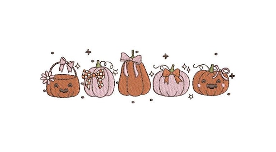 Pretty Pumpkins Machine Embroidery File design - 5x7 hoop - instant download - Pumpkin Embroidery