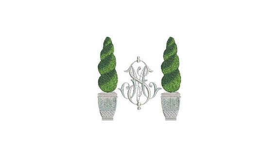Topiary Monogram Frame Embroidery - Hamptons Pot Plant - Machine Embroidery File design - 4 x 4 inch hoop - Instant Download