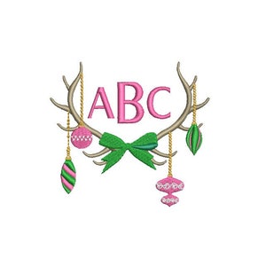 Christmas Antlers embroidery - Monogram Frame- Machine Embroidery File design - 4x4 inch hoop - instant download