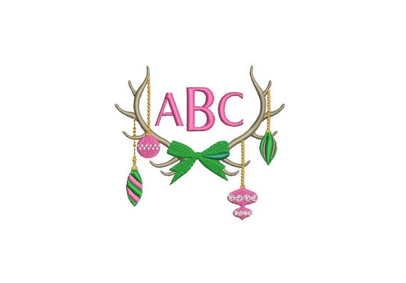 Christmas Antlers embroidery - Monogram Frame- Machine Embroidery File design - 4x4 inch hoop - instant download