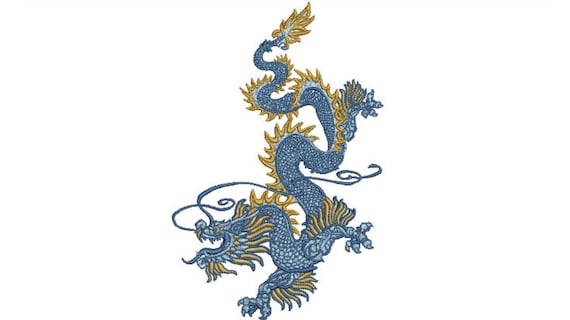 Chinoiserie Dragon Embroidery Design -  Urban Modern Machine Embroidery File design - 5x7 inch hoop - instant download