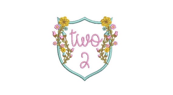 Pretty Flower Crest TWO Machine Embroidery File design 4x4 inch hoop - 2nd Birthday Design - Floral Crest