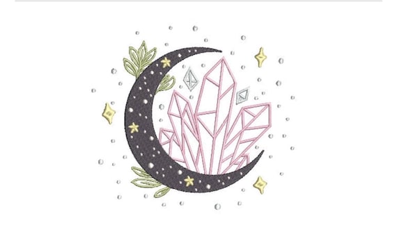 Crystal Moon Machine Embroidery File design 5 x 7 inch hoop - instant download - Mystical Embroidery Design