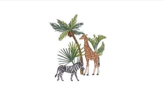 African Print -Machine Embroidery File design - 4x4 inch hoop - Palm Tree - Giraffe - Zebra Embroidery