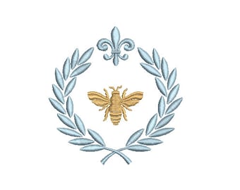 French Bee Laurel embroidery - Machine Embroidery File design - 4 x 4 inch hoop - instant download