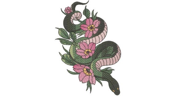 Green Snake Flowers Embroidery Design -  Urban Modern Machine Embroidery File design - 5x7 inch hoop - instant download