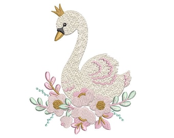 Flower Crown Swan - Machine Broderie File design - 5x7 pouces ou 13x18cm cerceau