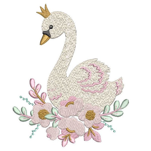 Flower Crown Swan - Machine Embroidery File design -  5x7 inch or 13x18cm hoop