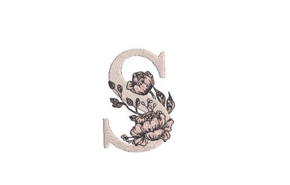Letter S Monogram with Flowers Machine Embroidery File design -  4x4 inch hoop