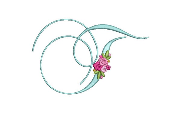 Pretty Rose Script LETTER T  Machine Embroidery File design - 5 x 7 inch hoop - Monogram design