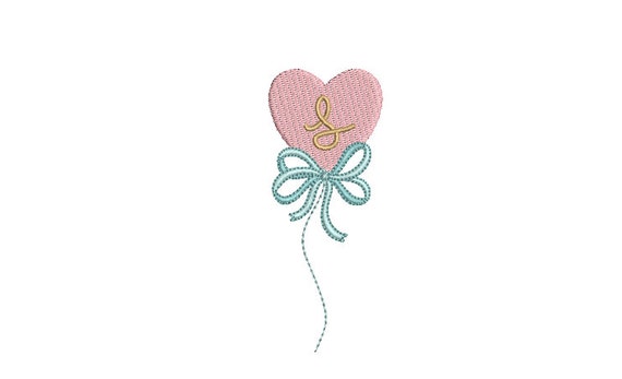 Heart Balloon Embroidery Design -  Machine Embroidery File design - 4 x 4 inch hoop - Instant Download