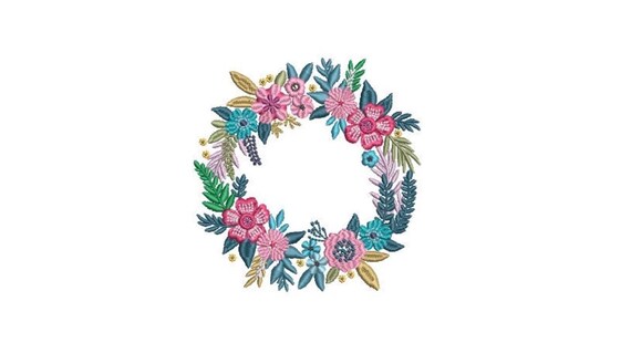 Pretty Floral Wreath- Machine Embroidery File design - 4x4 inch hoop - monogram Frame - Instant download