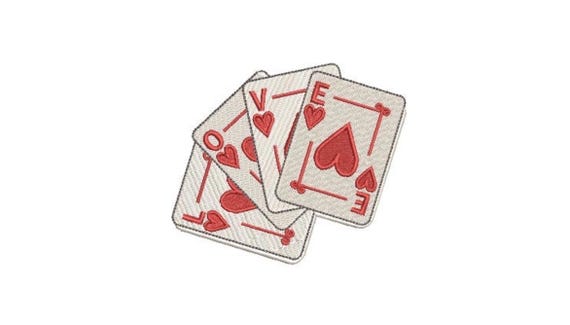 Love Cards Embroidery - Machine Embroidery File design -  4x4 inch hoop - 10cm hoop - Playing Cards Design