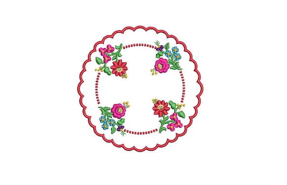 Hungarian Floral Folksy Doily Motif Machine Embroidery File design 4 x 4 inch hoop