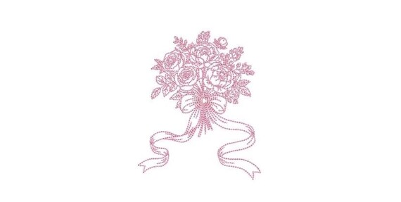 Peony Bouquet Machine Embroidery File design 4 x 4 inch hoop - Flower Design - Roses Embroidery File - Redwork Design