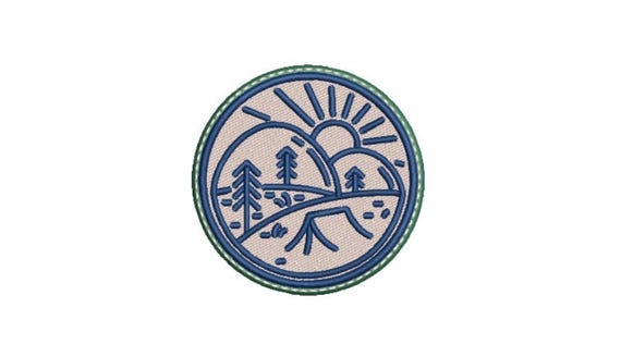 Camping Patch Embroidery Design - Hiking Embroidery Design -  Machine Embroidery File design 4 x4 inch hoop