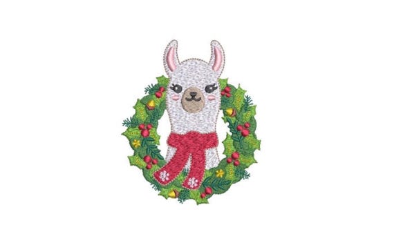 Llama Wreath Christmas Embroidery - Machine Embroidery File design - 4x4 inch hoop - instant download - Xmas Design
