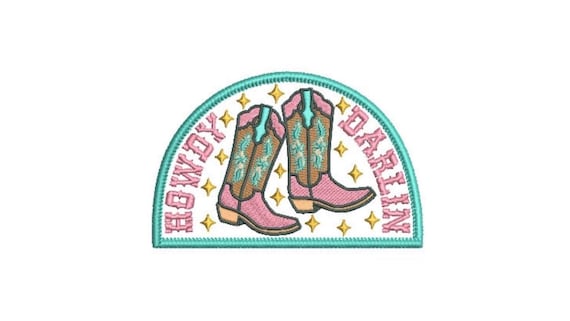 Howdy Darlin Boots Machine Embroidery File design - 5x7 inch hoop - Western Embroidered Patch Design Download