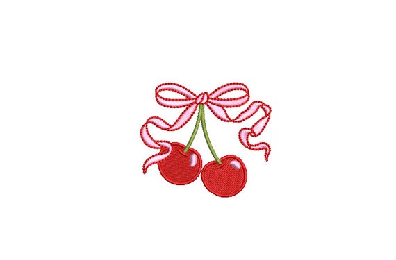 Ribbon Bow Cherries Embroidery Design - Machine Embroidery Instant Download File - Cherries Coquette Bow - 3x3 inches