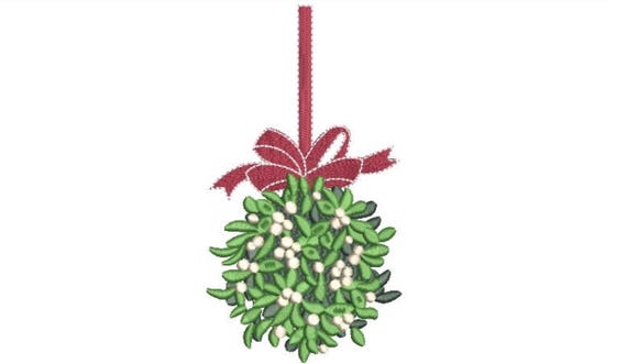 Mistletoe Bow Christmas Machine Embroidery File design 5x7 inch hoop - instant download - Topiary Embroidery