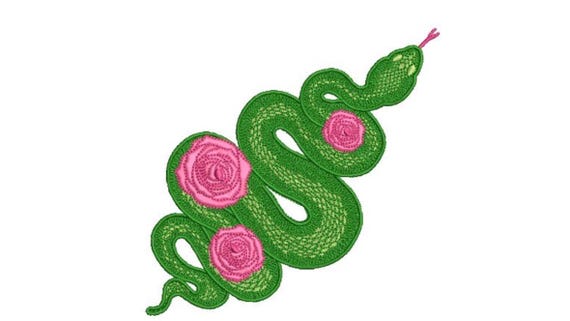 Roses Snake Embroidery Design -  Urban Modern Machine Embroidery File design - 5x7 inch hoop - instant download