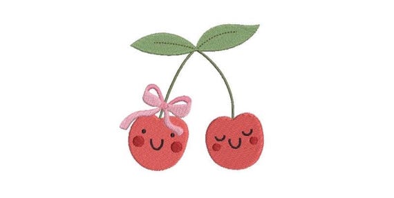 Ribbon Bow Cherries Embroidery Design - Machine Embroidery Instant Download File - Cherries Kawaii Bow - 4x4 inches