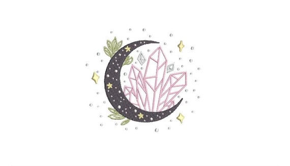 Crystal Moon Embroidery Design -  Moon Child Machine Embroidery File design - 4x4 inch hoop - instant download