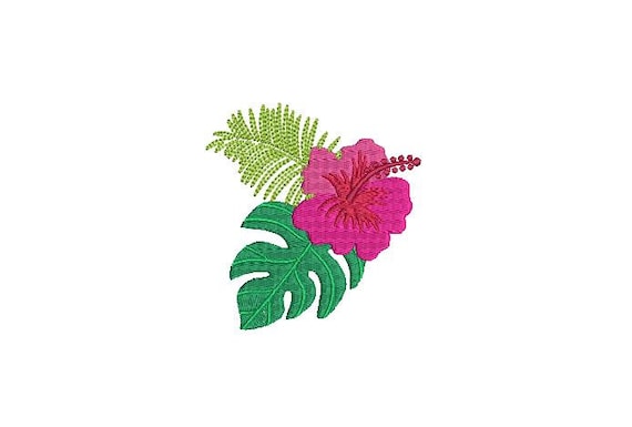 Tropical Hibiscus Flower Arrangement Machine Embroidery File design 4x4 inch hoop