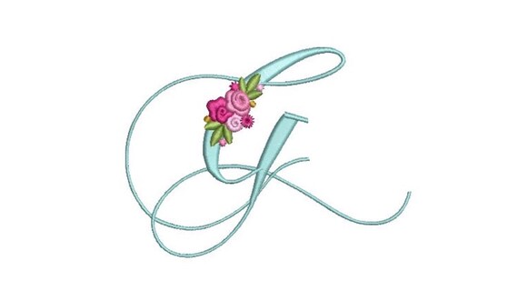 Pretty Rose Script LETTER G  Machine Embroidery File design - 5 x 7 inch hoop - Monogram design