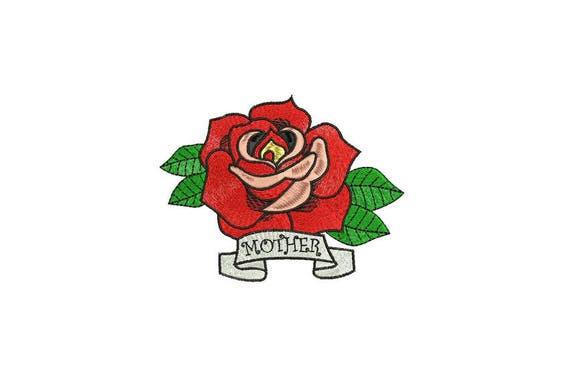 Retro Mother Rose Tattoo Machine Embroidery File design 5 x 7 inch hoop - instant download