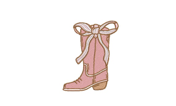 Cowgirl Boot - Stripe Bow Boot Machine Embroidery File design - 4x4 inch hoop - Monogram Frame - Coquette Embroidery