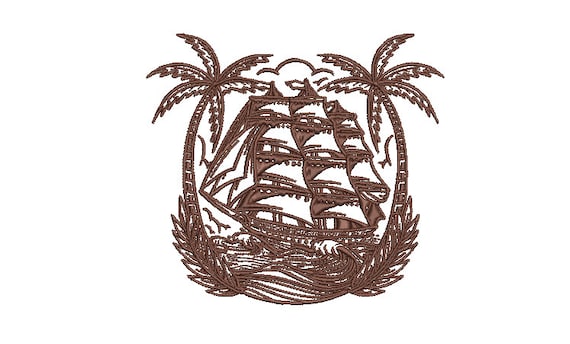 Ship Palms Tattoo Retro Tattoo Style Machine Embroidery File design - 5 x 7 inch hoop - Palm Silhouette -  Brother Embroidery