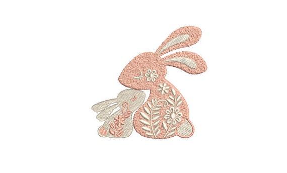 Mama Bunny With Baby - Machine Embroidery File design 4 x 4 inch hoop - Easter Embroidery Design