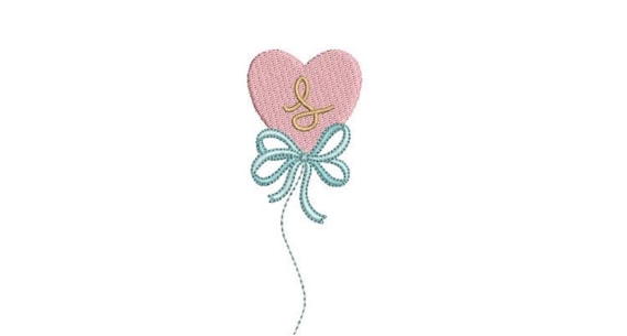 Heart Balloon Embroidery Design -  Machine Embroidery File design - 4 x 4 inch hoop - Instant Download