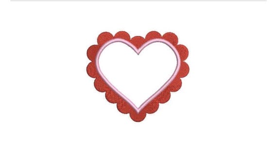 Valentine Scallop Heart Applique - Monogram Frame - Machine Embroidery File design -  4x4 inch hoop