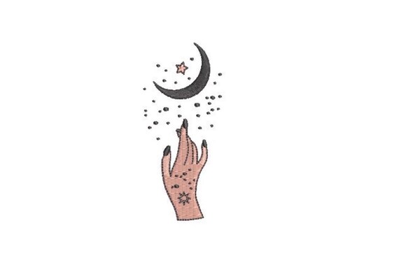 Star Moon Hand Embroidery Design -  Moon Child Machine Embroidery File design - 4x4 inch hoop - instant download