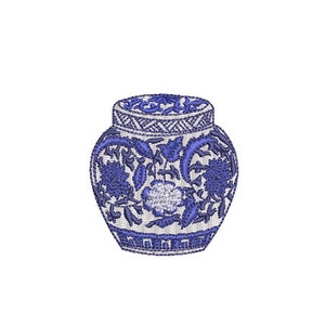 Mini Ginger Jar - Chinoiserie Chic Jar  - 6cm - Filled Machine Embroidery File design - 4x4 hoop - monogram embroidery