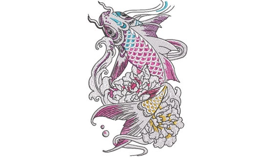 Rainbow Koi Fish Machine Embroidery File design -  5x7 hoop - Watercolour embroidery design