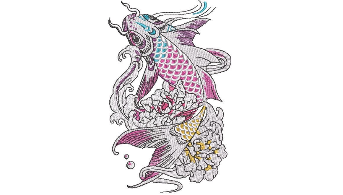 Rainbow Koi Fish Machine Embroidery File design - 5x7 hoop