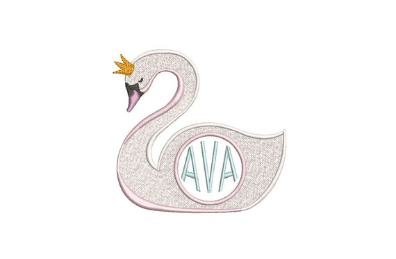 Swan Embroidery File design - 4x4 inch or 10cm x 10cm hoop - instant download - monogram frame